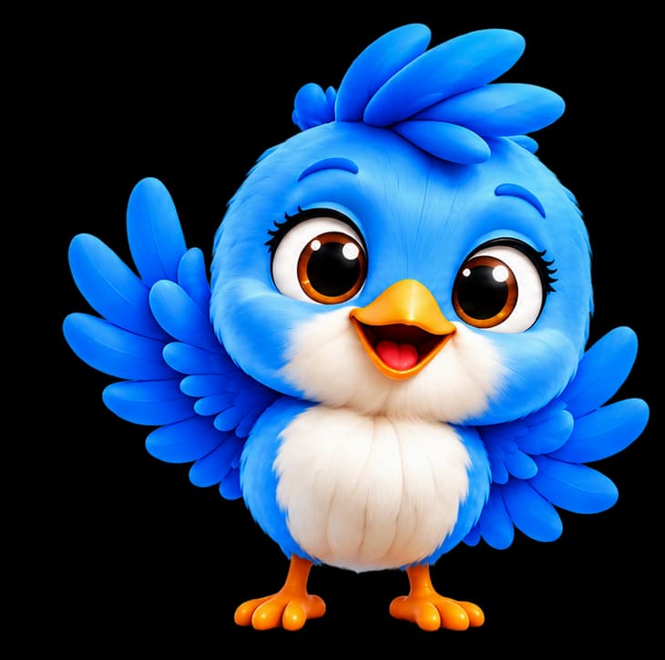 The studio’s smiling blue mascot