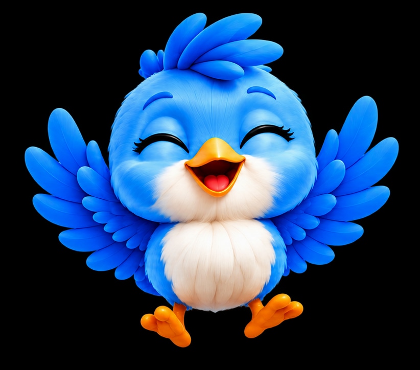 Blue mascot celebrating a success